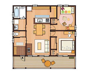20坪 南玄関プラン 2LDK 間取り図