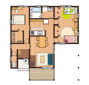22.8坪 南玄関プラン 2LDK 間取り図