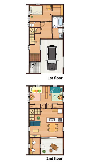 36.1坪 南玄関ガレージプラン 2LDK 間取り図