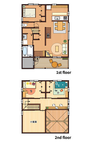 33坪 南玄関プラン 3LDK+ルーム(小屋裏) 間取り図